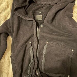 Wilfred Free Aritizia Black Hooded/Off the Shoulder Zip-Up with Pockets